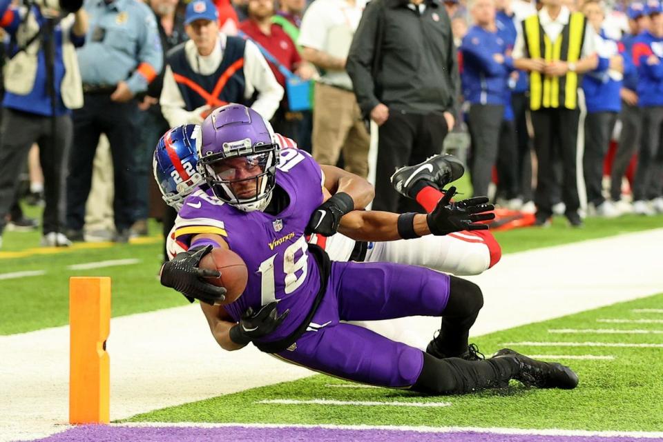 Vikings wide receiver Justin Jefferson had a league-leading 128 receptions in 2023 on 184 targets -- with only three drops.