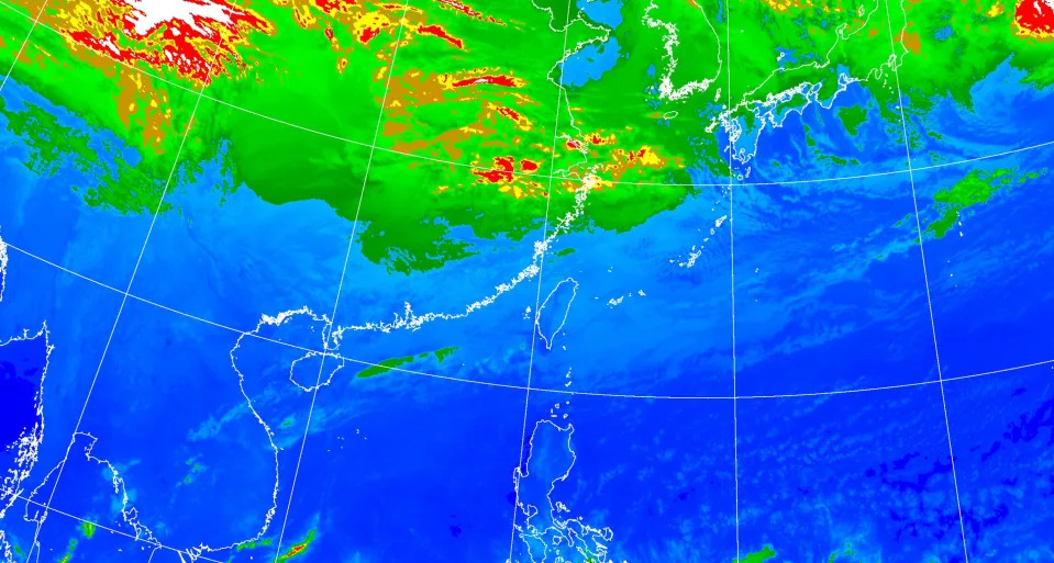 今（6日）日東北季風影響，北部及東北部天氣較涼，其他地區早晚亦較涼。（圖取自中央氣象署網站）
