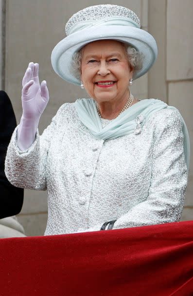 PHOTO: Queen Elizabeth II waves from the balcony of Buckingham Palace during the finale of the Queen's Diamond Jubilee celebrations on June 5, 2012, in London. (WPA, Pool/Getty Images, FILE)