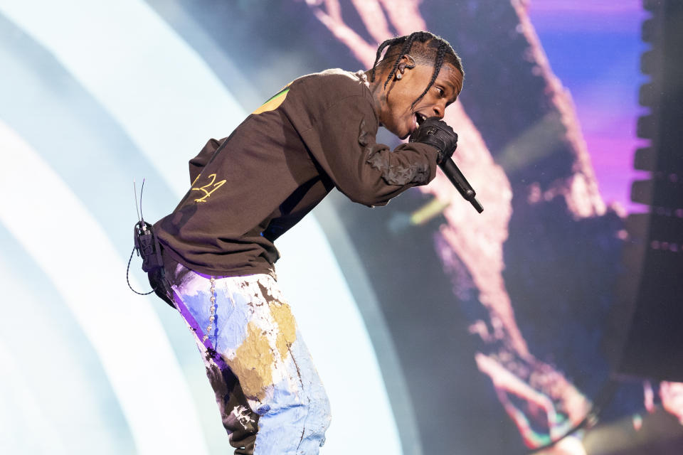 HOUSTON, TEXAS - NOVEMBER 05: Travis Scott performs during 2021 Astroworld Festival at NRG Park on November 05, 2021 in Houston, Texas. (Photo by Erika Goldring/WireImage,)