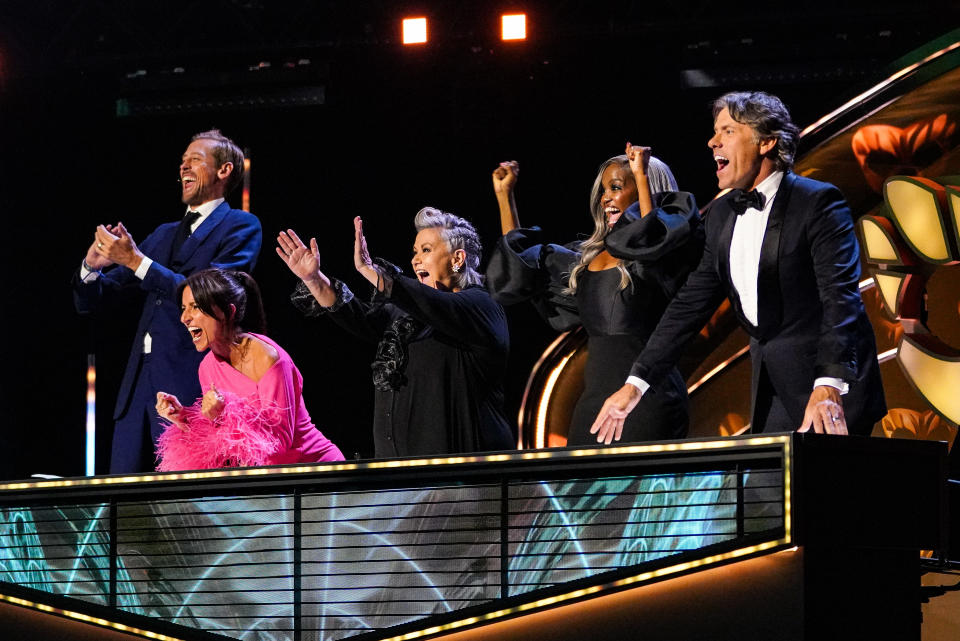 Peter Crouch, Davina McCall, Dawn French, Oti Mabuse and John Bishop judge The Masked Dancer 2022.