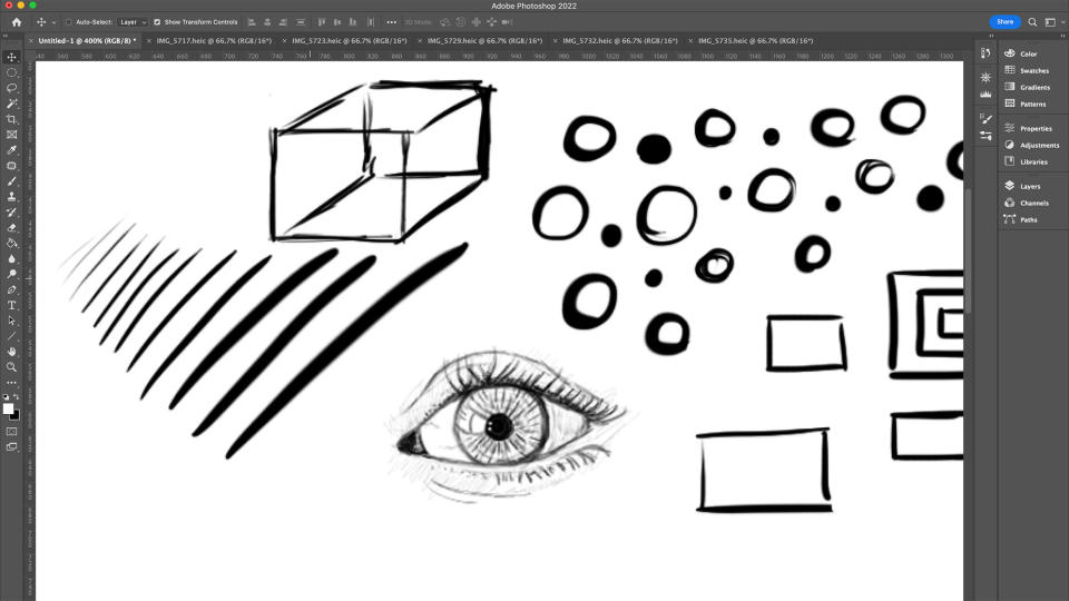 Photoshop screenshot drawings created with One by Wacom