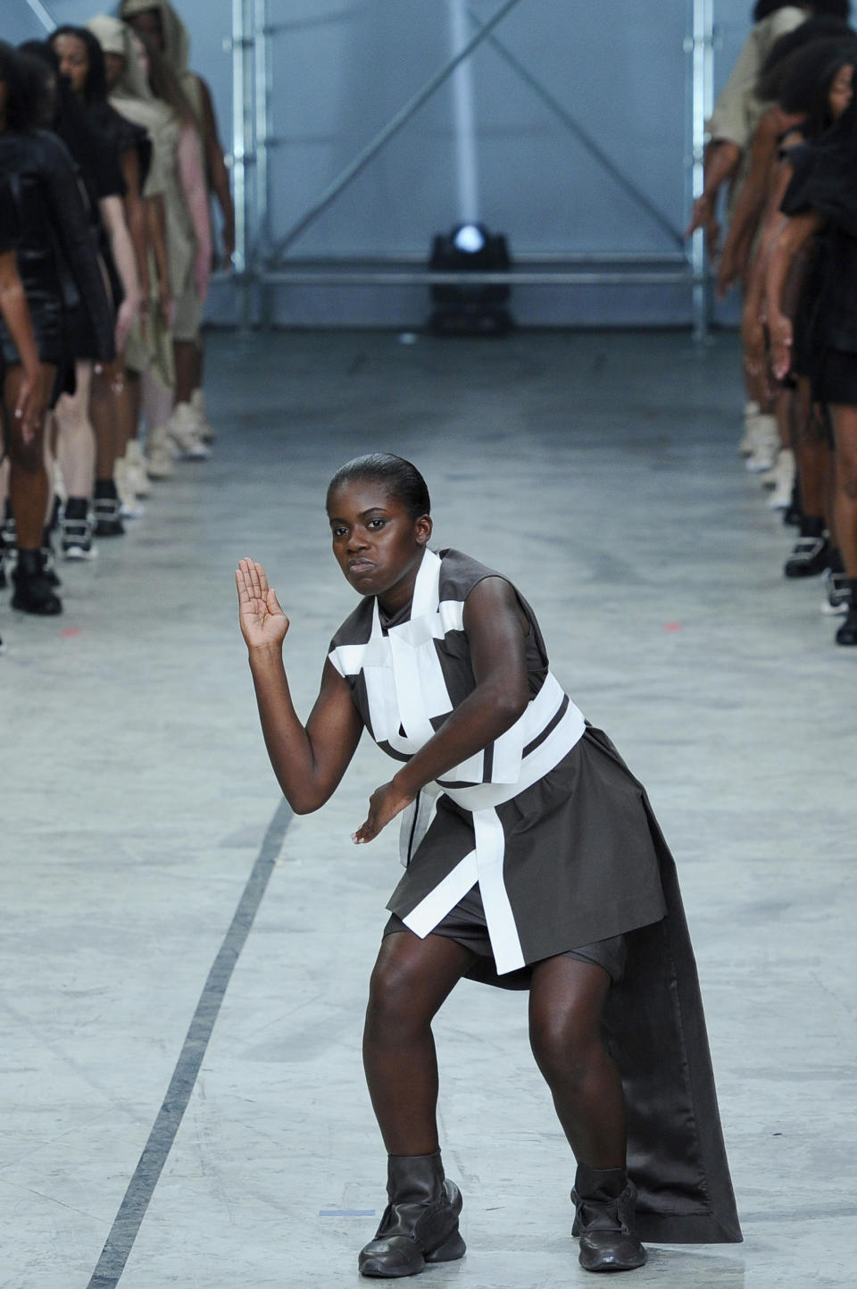 A model presents a creation as part of fashion designer Rick Owens ready-to-wear Spring/Summer 2014 fashion collection presented in Paris, Thursday, Sept. 26, 2013. (AP Photo/Zacharie Scheurer)