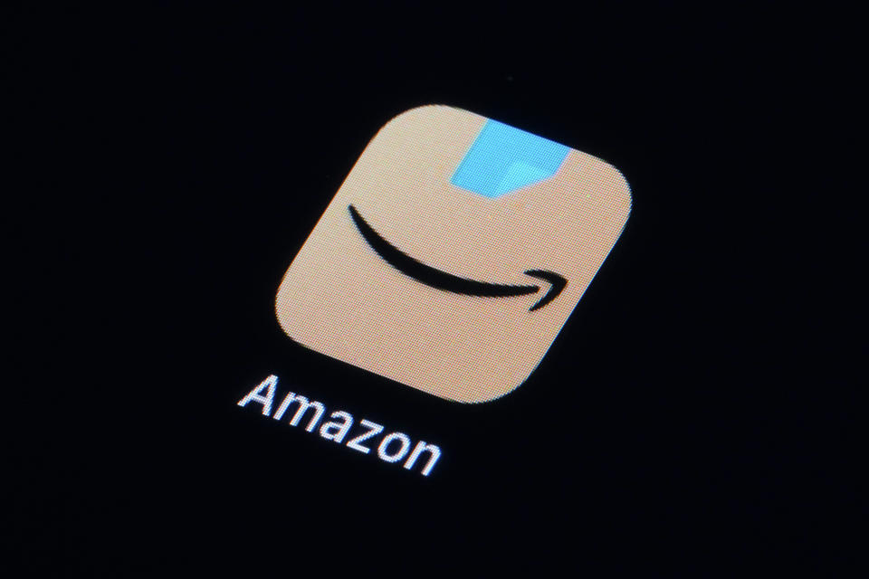 The Amazon app icon is seen on a smartphone, Tuesday, Feb. 28, 2023, in Marple Township, Pa. Google, Facebook, TikTok and other Big Tech companies operating in Europe are facing one of the most far-reaching efforts to clean up what people encounter online. (AP Photo/Matt Slocum)