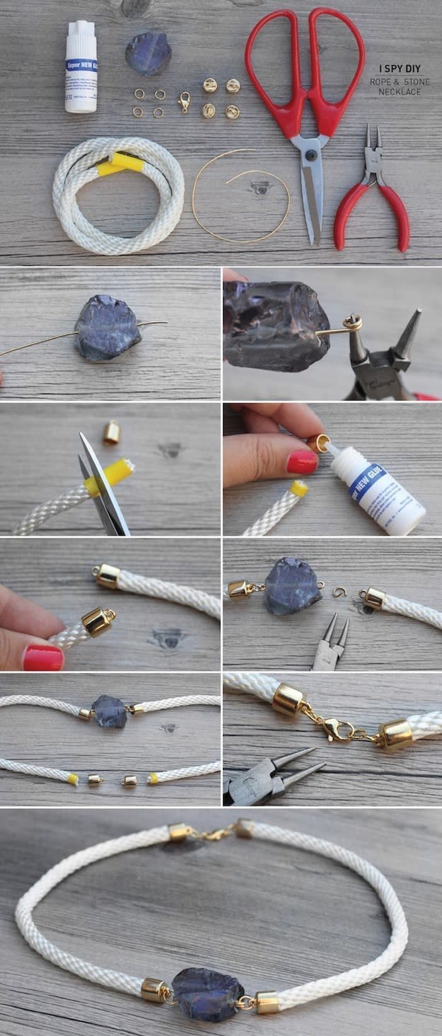 If you’re handy with a pair of pliers then this rope and stone necklace is all kinds of chic.