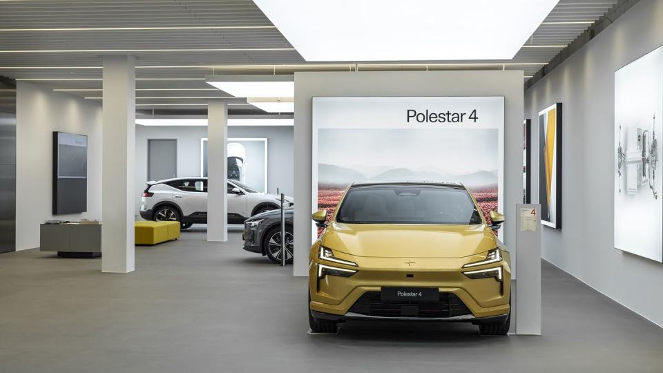 a car showroom with polestar cars
