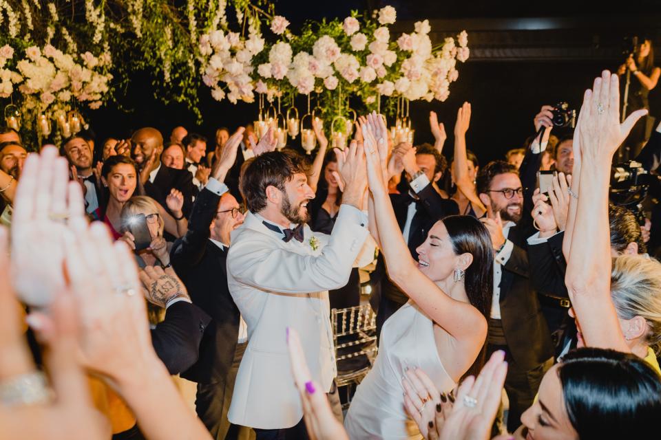 Giorgia Gabriele Wore a Custom Off-White Wedding Dress With a 26-Foot Train to Her Ceremony on Lake Como