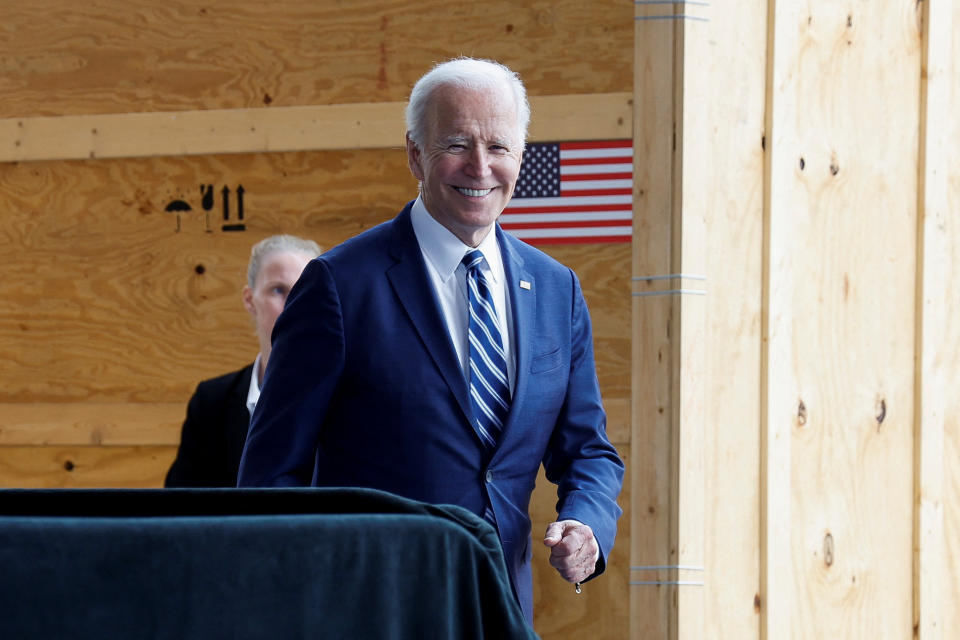 U.S. President Joe Biden walks to deliver his remarks during a visit to TSMC AZ's first Fab (Semiconductor Fabrication Plant) in P1A (Phase 1A), in Phoenix, Arizona, U.S. December 6, 2022. REUTERS/Jonathan Ernst