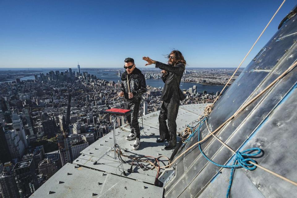 PHOTO: Climbing from the Empire State Building in New York City, Jared Leto announced Thirty Seconds to Mars’ monumental Seasons 2024 World Tour. (Renan Ozturk)