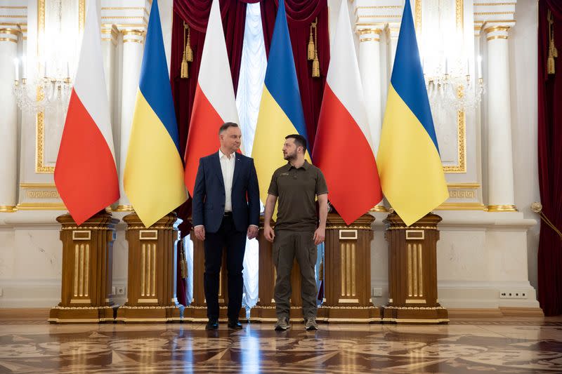 Poland's President Duda and Ukraine's President Zelenskiy pose for a picture before a meeting in Kyiv