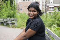 Mia Hall, 14, poses for a portrait in her neighborhood park on Thursday, Aug. 29, 2024, in Bronx borough of New York. (AP Photo/Brittainy Newman)