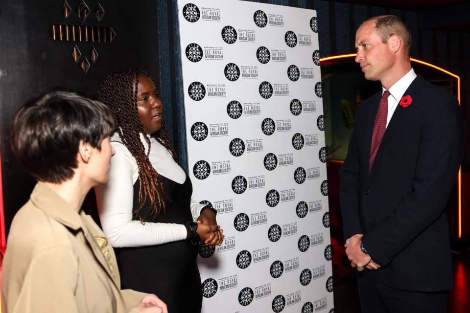 Prince William, Prince of Wales speaks with young film students at the Royal Africa Society Film Festival