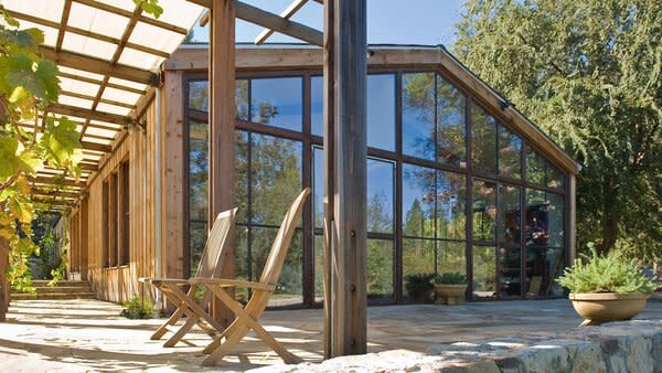 Simultaneously modern and rustic, a carefully-considered marriage of wood and steel makes the revamped Angwin, California, residence a comfortable and accessible family home.