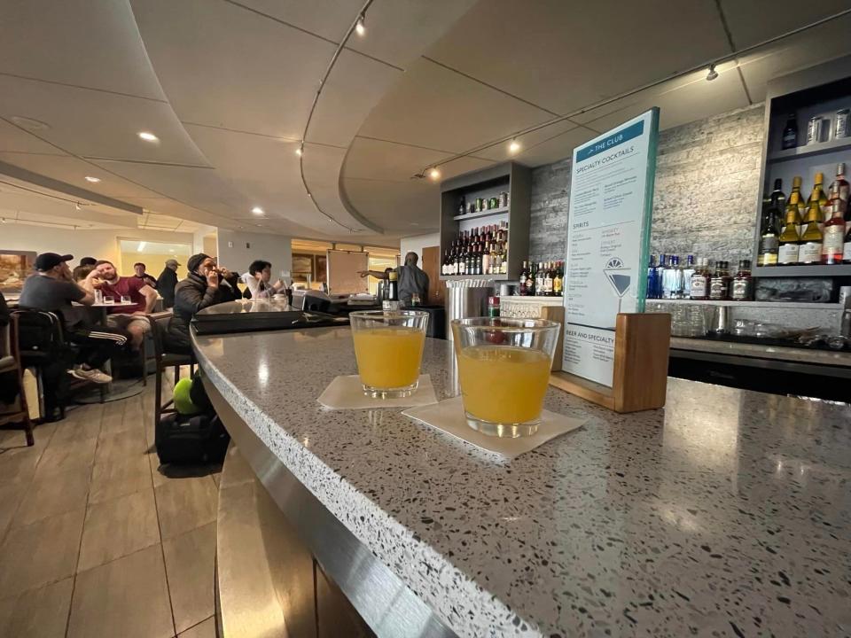 Two cocktails on the bar at Club ATL at Atlanta Hartsfield International