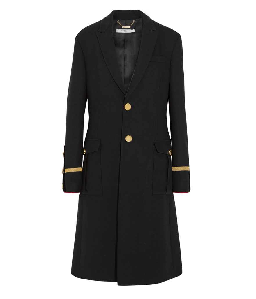 Givenchy Coat in Velvet-Trimmed Black Wool-Pique