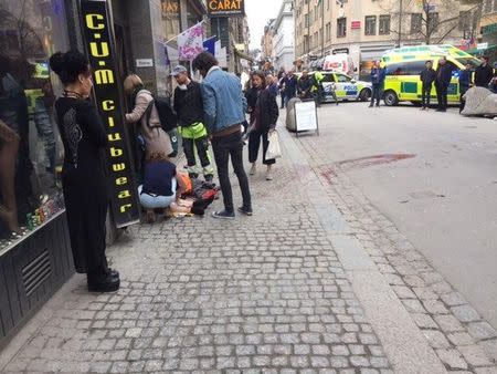 People were killed when a truck crashed into department store Ahlens on Drottninggatan, in central Stockholm, Sweden April 7, 2017. TT News Agency/Rose-Marie Otter/via REUTERS