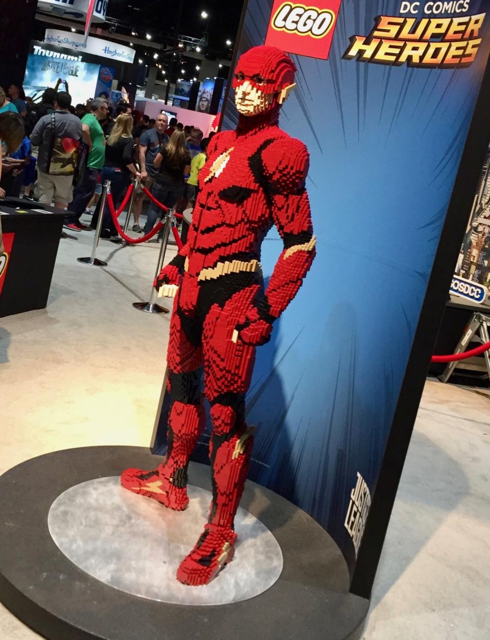 <p>Next door to the DC booth is Lego, which has this life-sized version of the hero on display. (Photo: Marcus Errico/Yahoo Movies) </p>