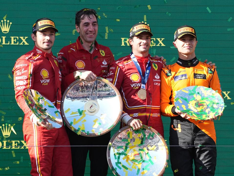 Charles Leclerc, Carlos Sainz and Lando Norris after the Australian Grand Prix.