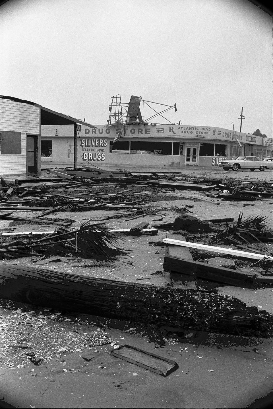 A scene of the damage where Neptune and Atlantic beaches meet at the oceanfront, now a collection of upscale restaurants and shops.