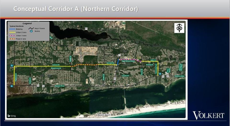 One of two concepts provided by Volkert Engineering shows what a Navarre Community Access Road might look like.