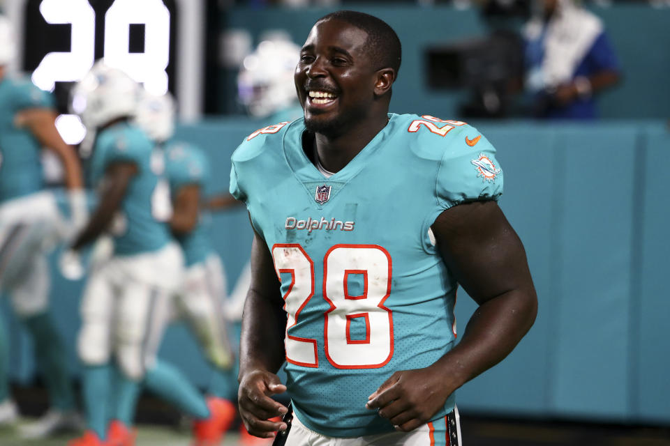 Sony Michel is Austin Ekeler's new backup running back. (Photo by Kevin Sabitus/Getty Images)