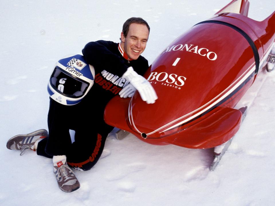 Prince Albert of Monaco with his bobsleigh