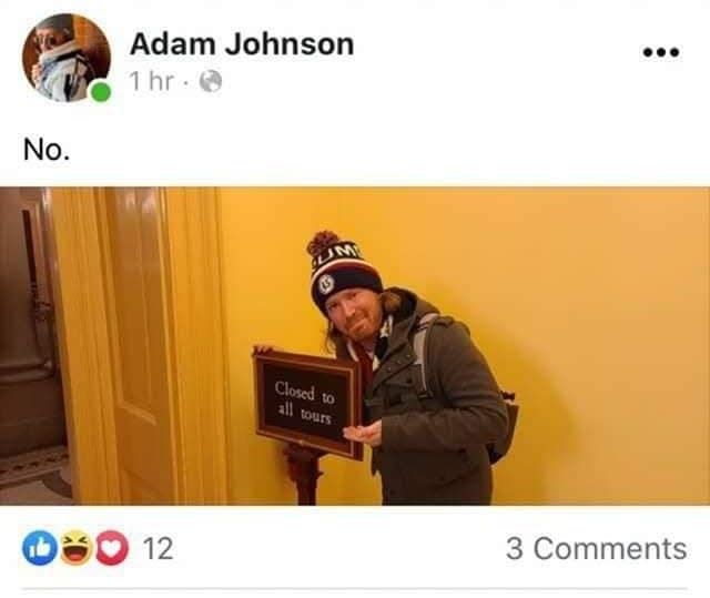 Adam Christian Johnson posted this photo from inside the U.S. Capitol on his Facebook Page. It has since been taken down.