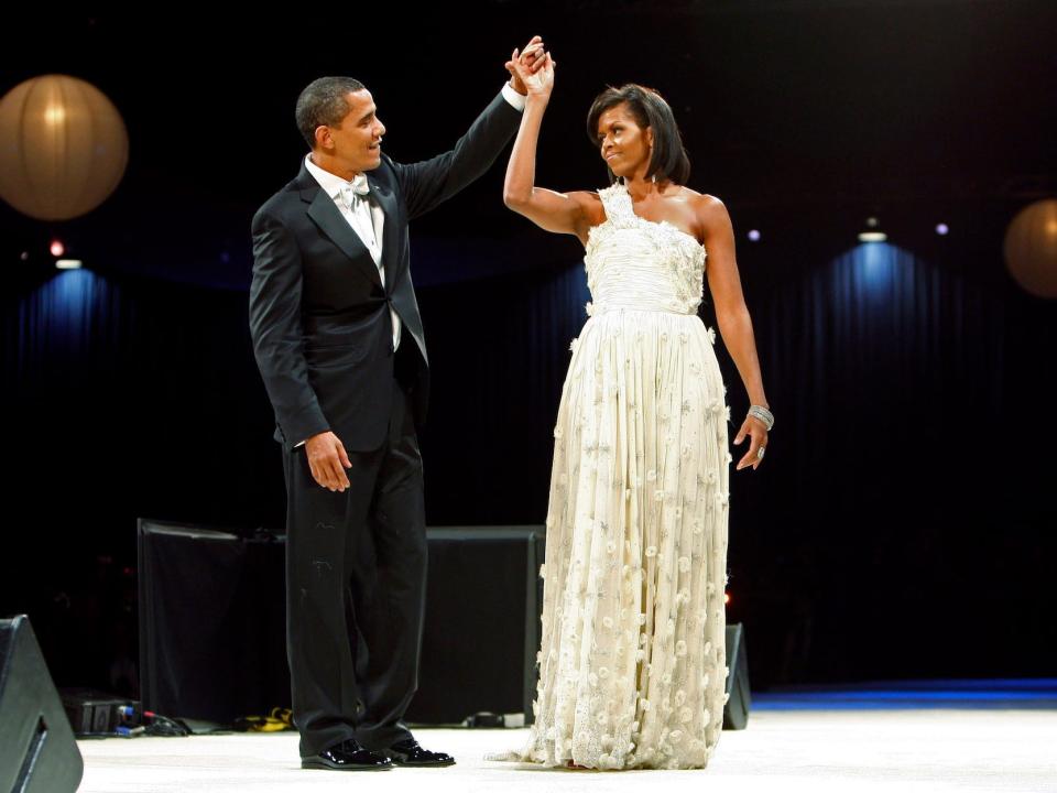 Barack Obama spins Michelle Obama at the inaugural ball.