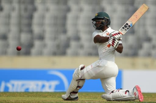 Zimbabwe's Regis Chakabva plays a shot during the second day of the first Test