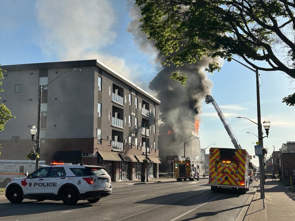 Emergency crews on scene of a structure fire at a building near downtown Windsor on May 24, 2024.