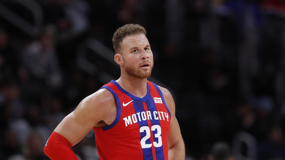 Detroit Pistons forward Blake Griffin is seen during the second half of an NBA basketball game, Friday, Nov. 29, 2019, in Detroit. (AP Photo/Carlos Osorio)