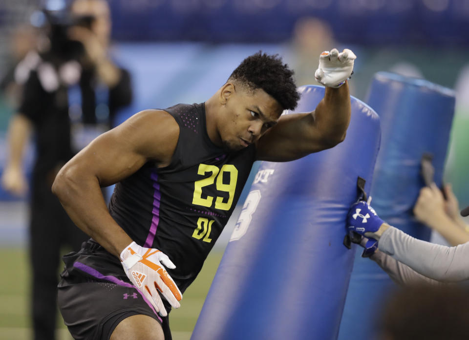 The Saints traded a lot to move up and draft UTSA defensive lineman Marcus Davenport. (AP)