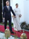 <p>While pregnant with Archie, Meghan and Harry went on a <a href="https://www.townandcountrymag.com/society/tradition/g26364847/prince-harry-and-meghan-markle-morocco-2019-visit-photos/" rel="nofollow noopener" target="_blank" data-ylk="slk:royal tour of Morocco;elm:context_link;itc:0;sec:content-canvas" class="link ">royal tour of Morocco</a>. There, the pair attended a reception hosted by the British Ambassador, with the Duchess sporting a cream cape gown. </p>