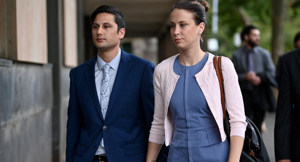 Blake Davis and Hannah Quinn leaving the NSW Supreme Court in Sydney on Friday. Source: AAP