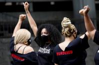 Protest against racial inequality in the aftermath of the death in Minneapolis police custody of George Floyd in Los Angeles