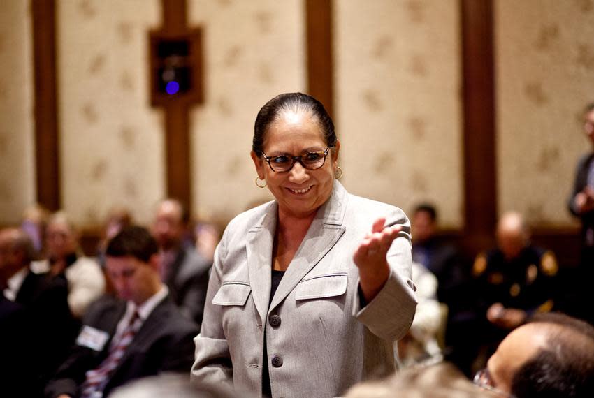 Then-UT Brownsville President Juliet García at a University of Texas System Board of Regents meeting in 2013.