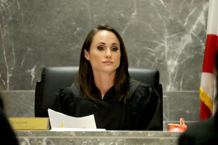 Broward Circuit Judge Elizabeth Scherer listens to arguments in the Nikolas Cruz status hearing in Fort Lauderdale, Florida, U.S. February 19, 2018. REUTERS/Mike Stocker/Pool