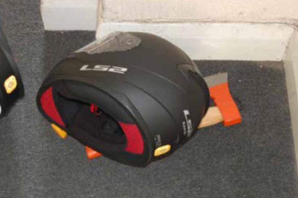 A helmet and the axe recovered from the raid on Boodles (Metropolitan Police Service)