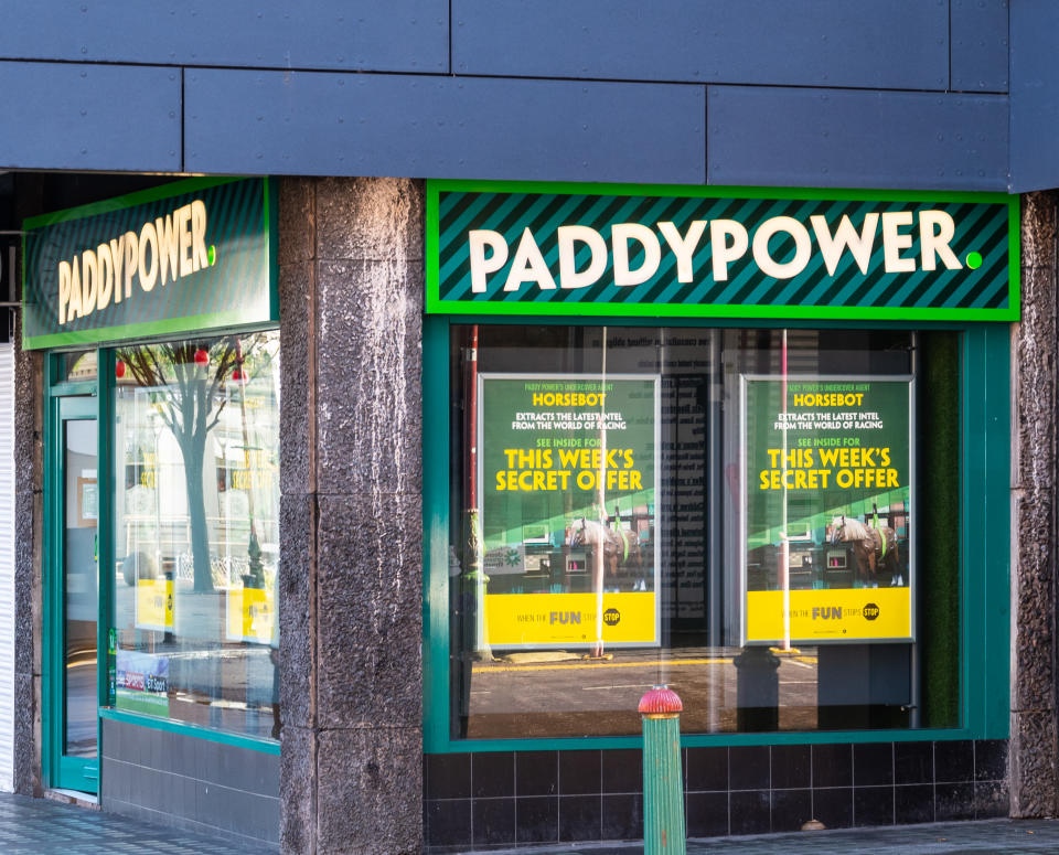 Birmingham, England - March 17 2019:   The frontage of Paddy Power bookmakers in Hurst Street