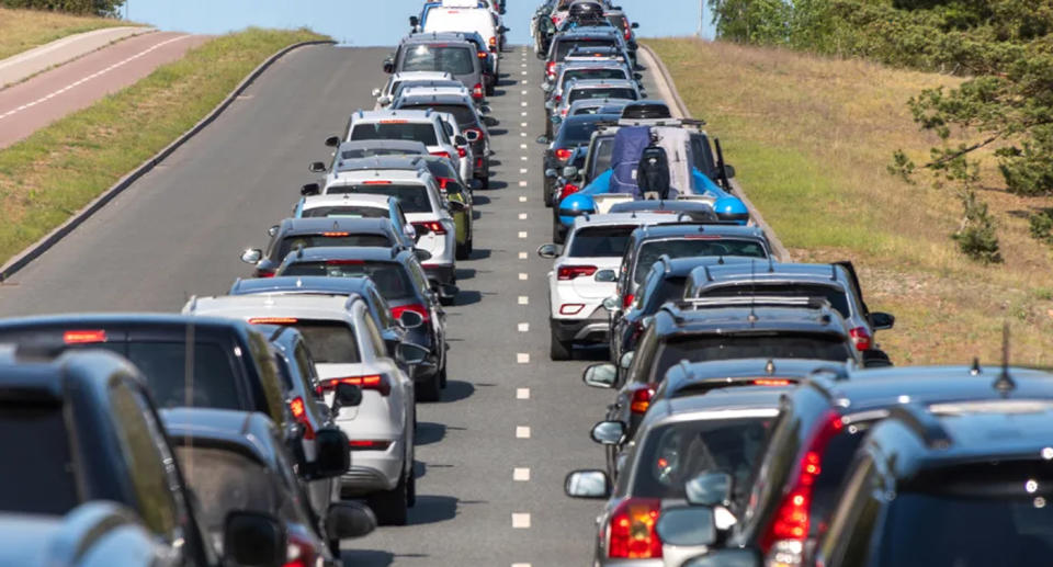 Cars in traffic on an Australian road. 