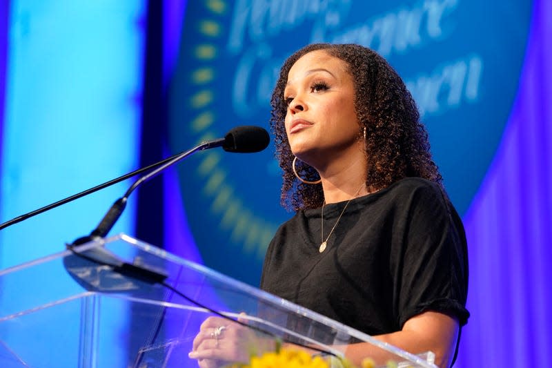 Jesmyn Ward speaks on stage during Pennsylvania Conference For Women 2019 on October 02, 2019 in Philadelphia, Pennsylvania.