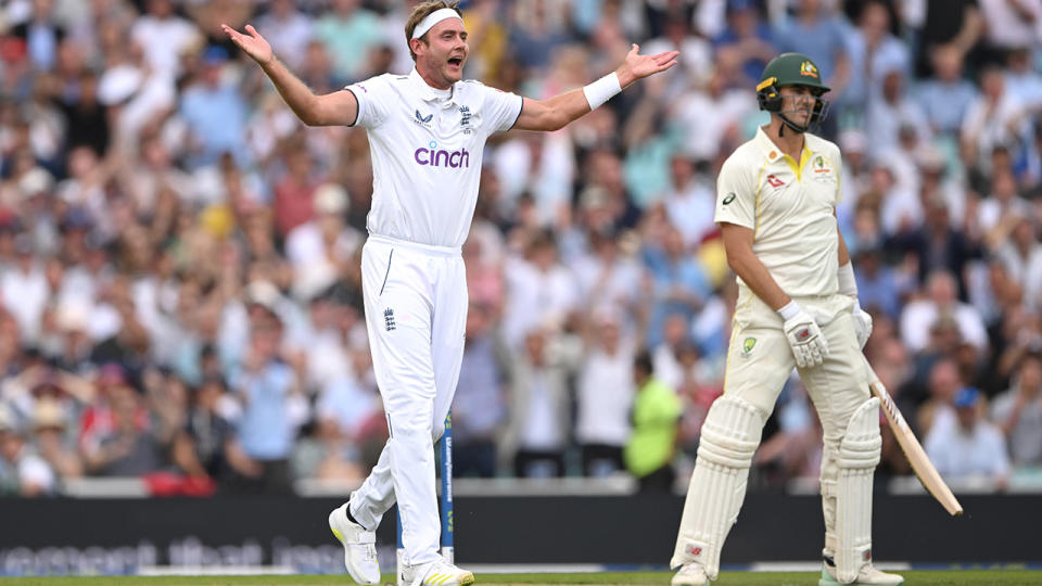 Stuart Broad appeals for a wicket against Australia.