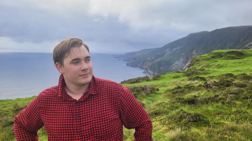 Sayre Satterwhite, of Ames, climbs Sliabh Liag in Donegal County, Ireland. Satterwhite recently received a scholarship from the National Oceanic and Atmospheric Administration that will pay for his junior and senior years at the University of Iowa.