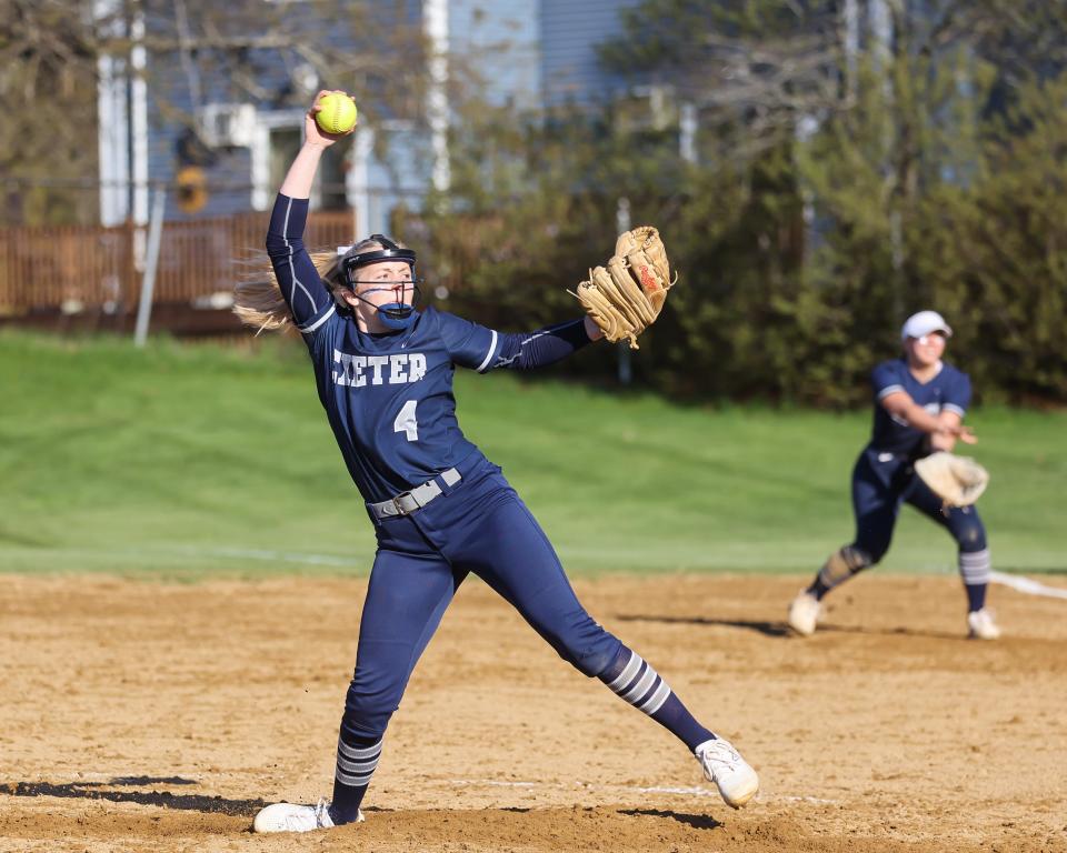 Exeter's Kristin Beebe delivers a pitch during Friday's Division I softball game against Winnacunnet.