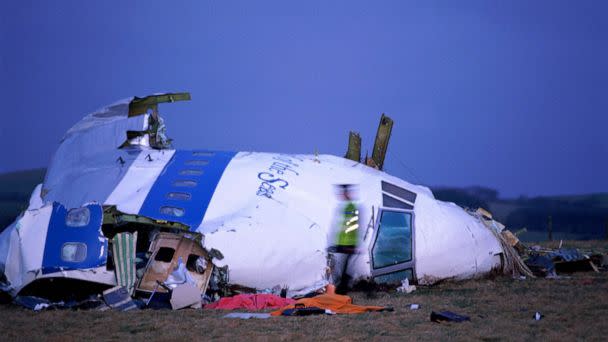 PHOTO: FILE - The early morning scene in Lockerbie after Flight Pan Am 103 crashed into the town, Dec., 22, 1988.  (Tom Stoddart Archive/Getty Images, FILE)