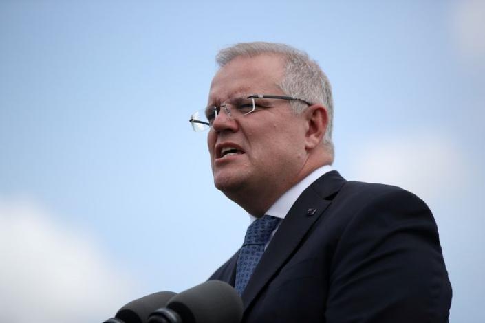 FILE PHOTO: Australian Prime Minister Morrison speaks during a joint press conference at Admiralty House in Sydney