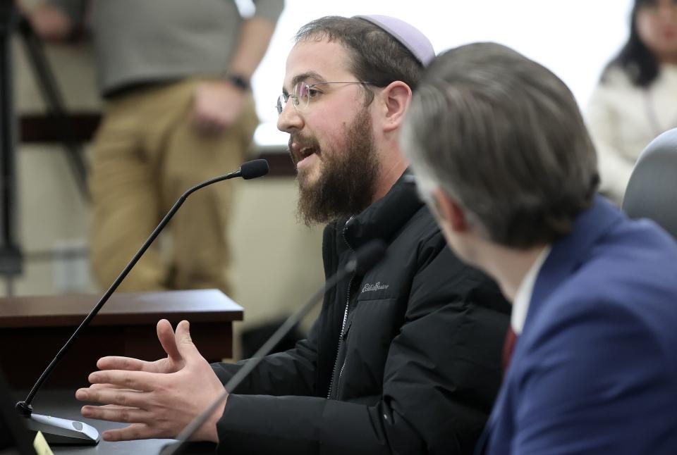 Rabbi Avremi Zippel speaks in support of HB432, Child Abuse and Neglect Reporting Amendments, during a House Judiciary Committee meeting in the Senate building in Salt Lake City on Friday, Feb. 9, 2024. The committee voted unanimously to advance the bill to the House floor. | Kristin Murphy, Deseret News