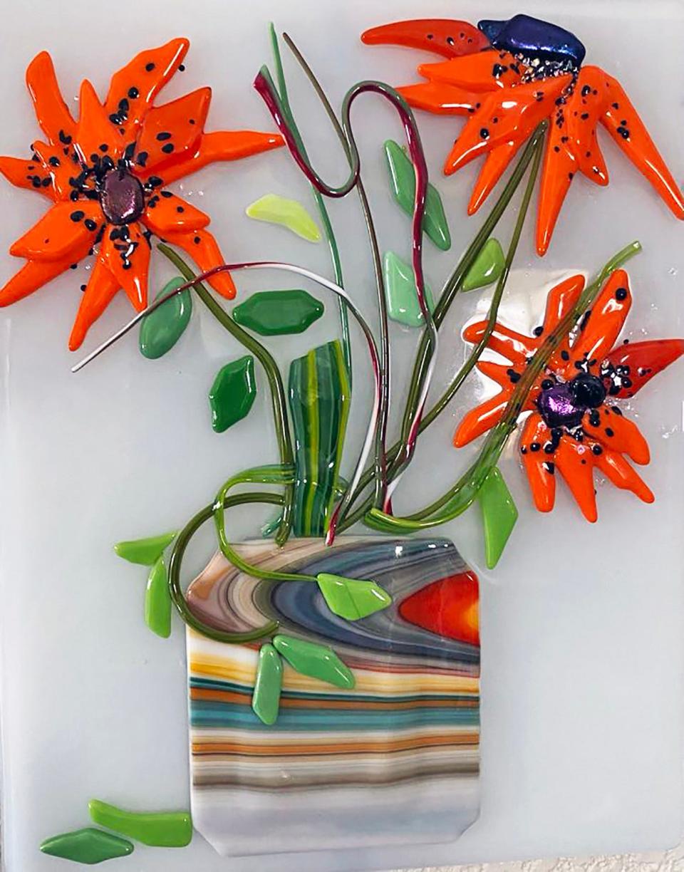 "Flowers in Vase" by Nell Trask, glass fusion artist