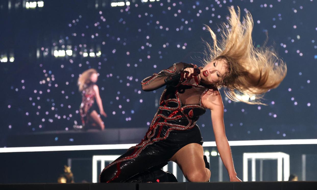 <span>Taylor Swift performs onstage during the latest European leg of her Eras tour in Paris.</span><span>Photograph: Kevin Mazur/TAS24/Getty Images for TAS Rights Management</span>