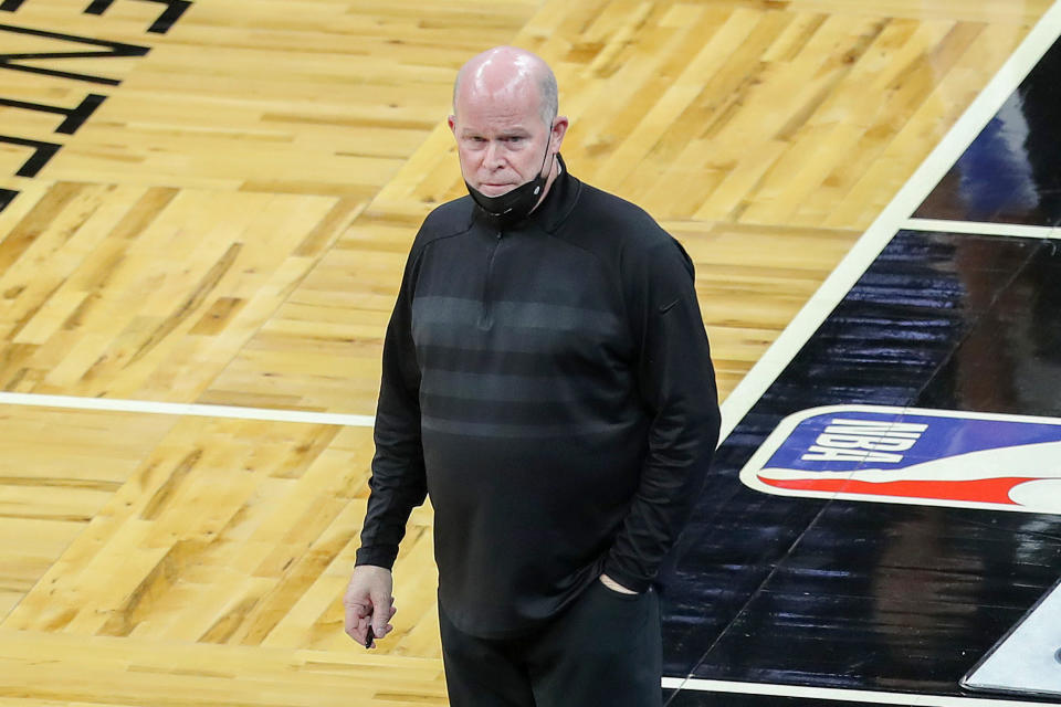 ORLANDO, FL - APRIL 12: Orlando Magic head coach Steve Clifford is seen on the sidelines against the San Antonio Spurs at Amway Center on April 12, 2021 in Orlando, Florida. NOTE TO USER: User expressly acknowledges and agrees that, by downloading and or using this photograph, User is consenting to the terms and conditions of the Getty Images License Agreement. (Photo by Alex Menendez/Getty Images)